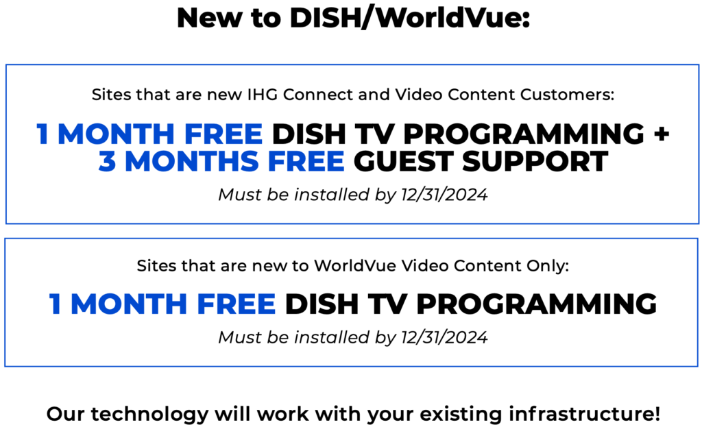 IHG Dish TV programming 2024 offer for customers new to WorldVue